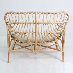 Sofá de Dos Plazas Moderno de Ratán Natural Pulido, Silla con Cojín, Banco de Mimbre Tejido a Mano, Ecológico, para Patio, Sala de Estar - Product Image 4