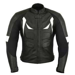Hot Selling Men's Racing Motorbike Jacket Genuine Cowhide Leather Black White CE Armours Protections Windproof Printed - Product Image 1