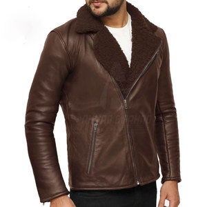 Veste en cuir d'agneau pour homme, doublée de fourrure, écologique, logo sur le devant, style décontracté d'hiver pour l'extérieur - Product Image 4