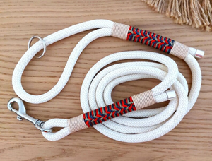 Laisse pour chien en corde blanche, laisse pour chien légère et durable avec détails en macramé de couleur, laisse pour animal de compagnie à mousqueton - Product Image 3