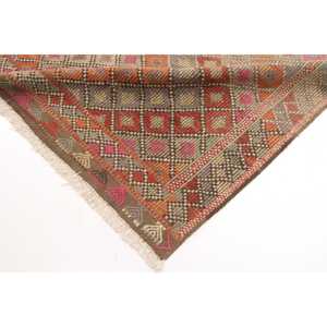 Vintage Large Rug 6.2x10 ft, Turkish <b>Red</b> Abstract <b>Wool</b> Rug - Product Image 5
