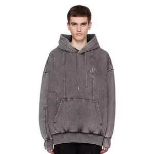 Sweat à capuche surdimensionné Streetwear gris lavé lourd pour hommes lavage à l'acide goutte épaule thermique Boxy recadrée hiver pierre lavé à capuche - Product Image 3
