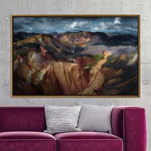 Affiche sur toile imprimée avec un paysage de montagne spectaculaire - Art de la nature aérienne, TOILE ENCADRÉE DORÉE - Product Image 1