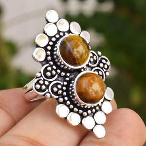 925 Silver Gothic Boho Statement <b>Ring</b> with <b>Tiger</b> <b>Eye</b> & Agate Gemstone Handmade Custom Size <b>Ring</b> for Wedding or Party - Product Image 2