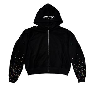 Custom Clothing Manufacturers Pullover <b>Hoodie</b> Custom logo <b>Black</b> 500 gsm Baggy Boxy Cropped Rhinestone <b>Zip</b> <b>up</b> <b>Hoodie</b> Men's - Product Image 1