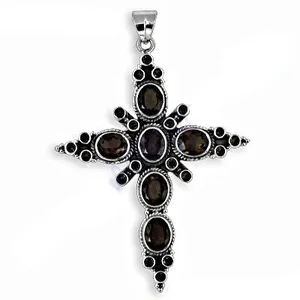 Pendentif croix antique plaqué argent avec pierres d'onyx, charme religieux pour femmes, bijoux en argent tibétain, cadeau - Product Image 3