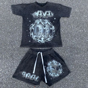 T-shirt court en coton épais de haute qualité pour l'hiver, surdimensionné, à séchage rapide, impression vintage personnalisée, deux pièces, délavage acide pour hommes - Product Image 3