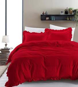 Durable Quality Egyptian Cotton 3-Piece Solid 300TC Duvet Cover <b>Set</b> Soft Frilled Ruffle Design Button Closure Classic Bedroom - Product Image 6
