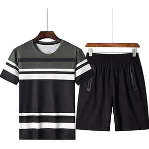 Conjunto de verano de algodón 100% para hombre, camiseta con pantalones cortos a juego, conjuntos cortos de gimnasio para hombre, camiseta y conjunto corto para hombre - Product Image 1