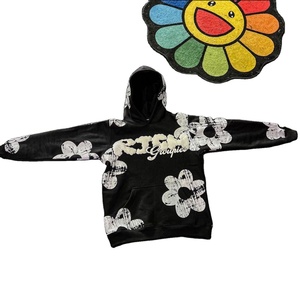 Custom logo Streetwear Full Print Cropped Pattern Casual Raw Hem Sweatshirts Unisex Cut Edge Puff Print Hoodie - Product Image 1