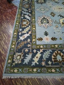 Tapis d'intérieur en laine noué à la main, tapis floral oriental bleu-vert, tapis traditionnel fait main avec bordure pour salon et chambre à coucher - Product Image 6