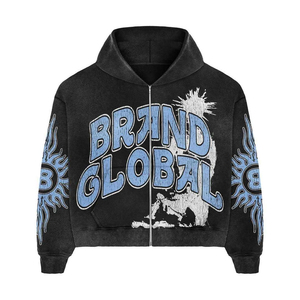 Sudadera con Capucha para Hombre de Alta Calidad, Estilo Vintage Lavado, Diseño Personalizado, Efecto Desgastado por el Sol, Algodón/Poliéster, Ropa Urbana para Invierno, Bordada, Venta al Por Mayor - Product Image 1