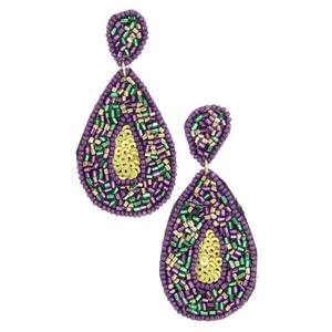 Pendientes bordados con cuentas de semillas de lentejuelas de Mardi Gras de Luisiana, Pendientes colgantes de cuentas de semillas de Mardi Gras DE LA India, pendientes hechos a mano - Product Image 3