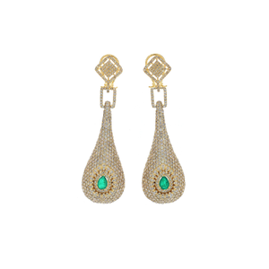 Boucles d'oreilles élégantes plaquées or massif 18 carats avec diamants naturels et pierre verte, bijoux de mariage tendance et mignons - Product Image 4