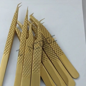 Pince à épiler d'extension de cils Pince à épiler à pointe en fibre dorée Pince à épiler d'extension de cils de volume avec embouts de préhension - Product Image 3