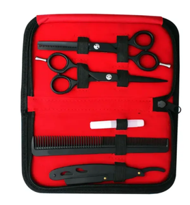 Kit de tijeras de peluquero con revestimiento negro profesional, tijeras de corte y adelgazamiento de cabello de acero metálico con estuche de cuero de maquinilla de afeitar para uso en salón - Product Image 4