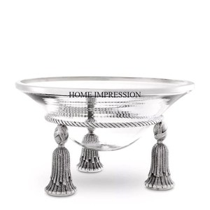 Bol de forme ronde en verre transparent transparent de qualité supérieure avec base de conception fantaisie unique en métal plaqué or robuste - Product Image 4