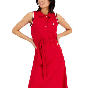 เดรสโปโลแขนสั้นทรงบานสำหรับผู้หญิง ยี่ห้อทอมมี่ ฟอร์ ฮิลฟิเกอร์ สีแดง ไซส์เล็ก ระบายอากาศได้ดี พร้อมดีไซน์เอวธรรมชาติ - Product Image 2