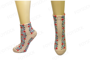 Calze di qualità sportive da donna in maglia popolare etnica personalizzata con logo floreale della caviglia stile corea - Product Image 2