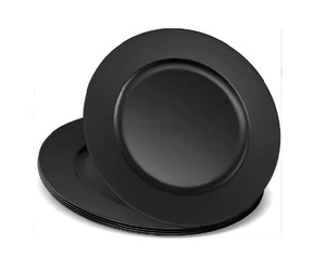 Grandes assiettes de présentation noires décoratives pour la cuisine raffinée Ensemble contemporain d'assiettes de table noires pour événements - Product Image 1