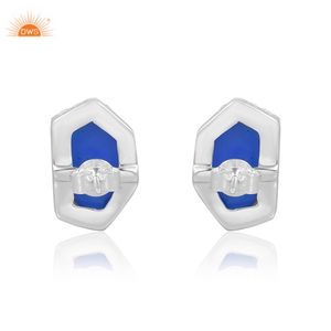 ต่างหูเงินแท้ 925 ประดับพลอยโอปอลสีน้ำเงินออโรร่า ทันสมัย จากผู้ผลิตเครื่องประดับ - Product Image 2