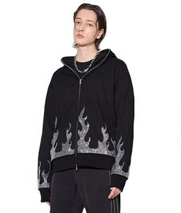 Sweats à capuche personnalisés en strass cristal pour hommes Taille XS Pull à fermeture éclair complète avec logo imprimé et sweats à capuche en strass design - Product Image 5