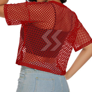 Camisetas de malla ligera hechas en Pakistán, ropa de verano de alta calidad, camisetas de malla cuadrada para mujer - Product Image 3