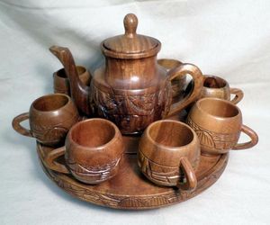 ชุดน้ำชาไม้มะพร้าวพร้อมหม้อและถาดออกแบบโลโก้ได้ตามต้องการชุดถ้วยน้ำชาไม้มะพร้าวสไตล์นอร์ดิก - Product Image 3