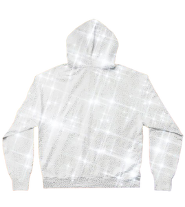 White Full-Zip Fleece Hoodies with All-Over Rhinestone <b>Detailing</b> Unisex Warm Winter Outerwear Soft Street Fit Thick Fabric Style - Product Image 2