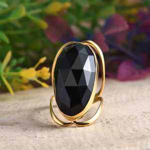 Oversized <b>Black</b> Onyx <b>Ring</b> 16x31mm Faceted Gemstone Bold Statement <b>Ring</b> In 18K Gold Plated Sterling <b>Silver</b> - Product Image 5