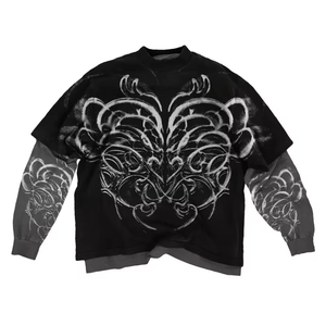Camiseta de Algodón Vintage de Manga Larga de Doble Capa para Hombre, Impresión DTG Personalizada OEM, Lavado Ácido, Patchwork con Efecto Desgastado - Product Image 5