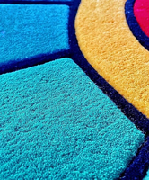 Takashi Murakami, alfombra moderna hecha a mano de lana copetuda, 3x3 pies, flor colorida y Diseño de Sonrisa para sala de estar, dormitorio, comedor