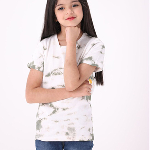100% tejido de algodón puro de punto longitud Regular cuello redondo media manga caqui Tie Dye 3D camiseta para niñas característica ecológica - Product Image 1