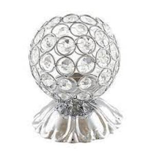 Silver Polished Metal Wire Frame <b>Crystals</b> Beaded Round Shape <b>Candle</b> Holders for Home and Hotels Table Decoration From India - Product Image 5