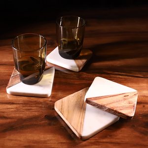 Posavasos de madera para bebidas, nuevos posavasos personalizados con incrustaciones de madera de mango y resina de mármol, alfombrillas y almohadillas para su hogar u oficina - Product Image 5