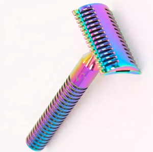 Maquinilla de afeitar de seguridad para hombres de calidad superior Acero inoxidable Color arcoíris Doble filo Hoja doble Belleza Cuidado personal Característica ANAAIF - Product Image 4