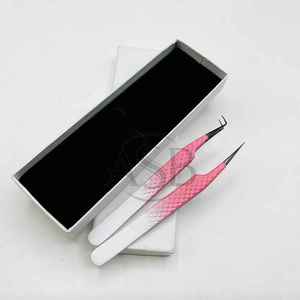 Pinzas de pestañas con empuñadura de diamante rosa y negro con logotipo personalizado Extensiones de punta de fibra puntiaguda de acero inoxidable sostenible - Product Image 5