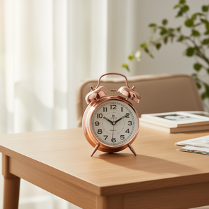 Justaminute <b>Alarm</b> Clock Copper Analog Quartz Desk Clock With Bells - Product Image 3