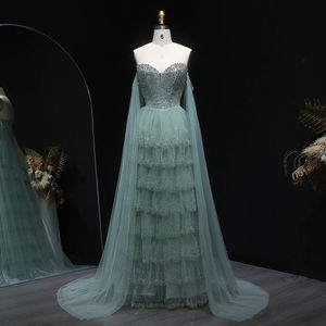 Robe de <span class=keywords><strong>soir</strong></span>ée Jancember LSZ532 vert sauge, robe de bal en tulle à volants, manches cape, robe de fête, Vestido De Noche, robe scintillante pour événement de gala - Product Image 2