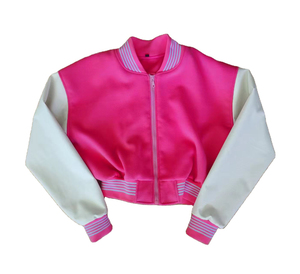Custom Fleece Lightweight Leather Letterman Cropped <b>Bomber</b> Varsity <b>Jacket</b> Womens Customized Baseball Crop <b>Jackets</b> for Your Brand - Product Image 1