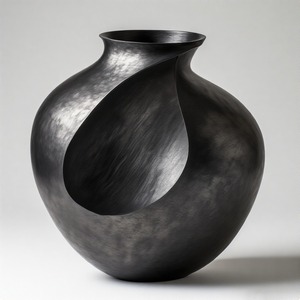 Charbon Crest Artisan Vase Noir avec Texture Naturelle Floral En Relief Design Home Decor Accent Statement - Product Image 3