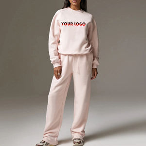 2025 Nueva colección 100% algodón francés Terry conjunto de chándal de dos piezas de ropa de calle Color sólido chándal ligero para mujer - Product Image 1