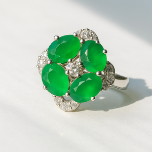 Elegant Classic Romantic Oval Cut Rhodium Plated Green Onyx CZ Silver Women's <b>Dainty</b> Band Engagement Wedding Gift Party <b>Ring</b> - Product Image 4