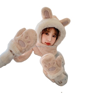 New Korean Version Winter Warm Three-Piece Set Small Rabbit Ears Hat Scarf <b>Gloves</b> with Dot and Bow Patterns for Beach Scenes - Product Image 6
