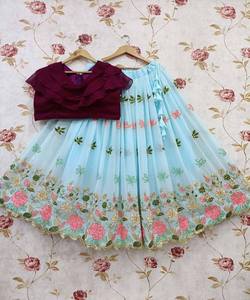 Lehenga Choli de Tela Tafetán para Bodas, con Dupatta, Ropa India para Mujer, Semi-Confeccionada, Venta al por Mayor, Prenda de Surat - Product Image 6