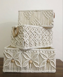 Paniers décoratifs en macramé bohème pour la décoration intérieure paniers de rangement en coton tissé fait à la main taille personnalisable pour l'organisation du comptoir - Product Image 6