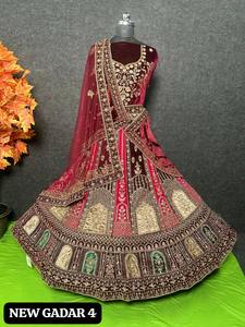 Premium Bridal Lehenga Choli 12 Kali Flair 4 mètres Ghera Heavy Jarakan Work Double Dupatta Four Side Border Floor-Length Party - Product Image 2