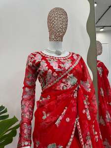 Calidad de exportación Nuevo diseñador pesado Ropa de fiesta Georgette Saree con hilo y trabajo de secuencia y trabajo impreso digital y blusa - Product Image 3