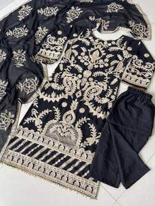 Top de Georgette Sintética Pesada con Bordado, Borde Decorativo con Perlas, Manga y Dupatta, Pantalón, Vestido de Fiesta - Product Image 5