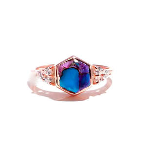 <b>Copper</b> Turquoise Stone Bezel Setting Rose Gold Plated 925 Sterling Silver Classic Design Ring - Product Image 1